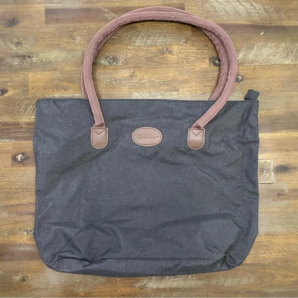 Bella Russo gray and brown canvas large travel tote bag